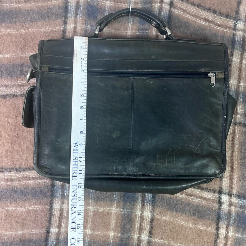 Vintage Genuine Leather Briefcase Black Multi-Pockets Distressed - Picture 6 of 12